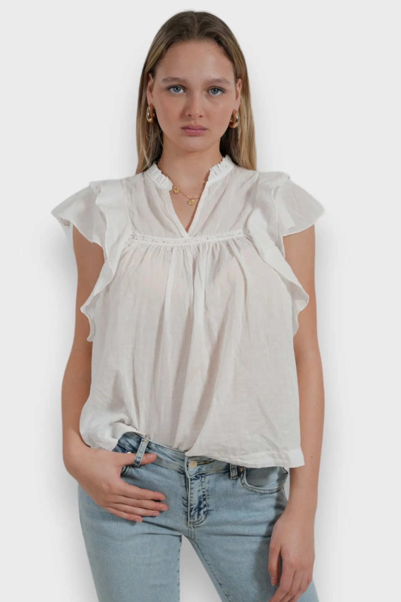 Blouses>Meet Me There Flora Blouse White