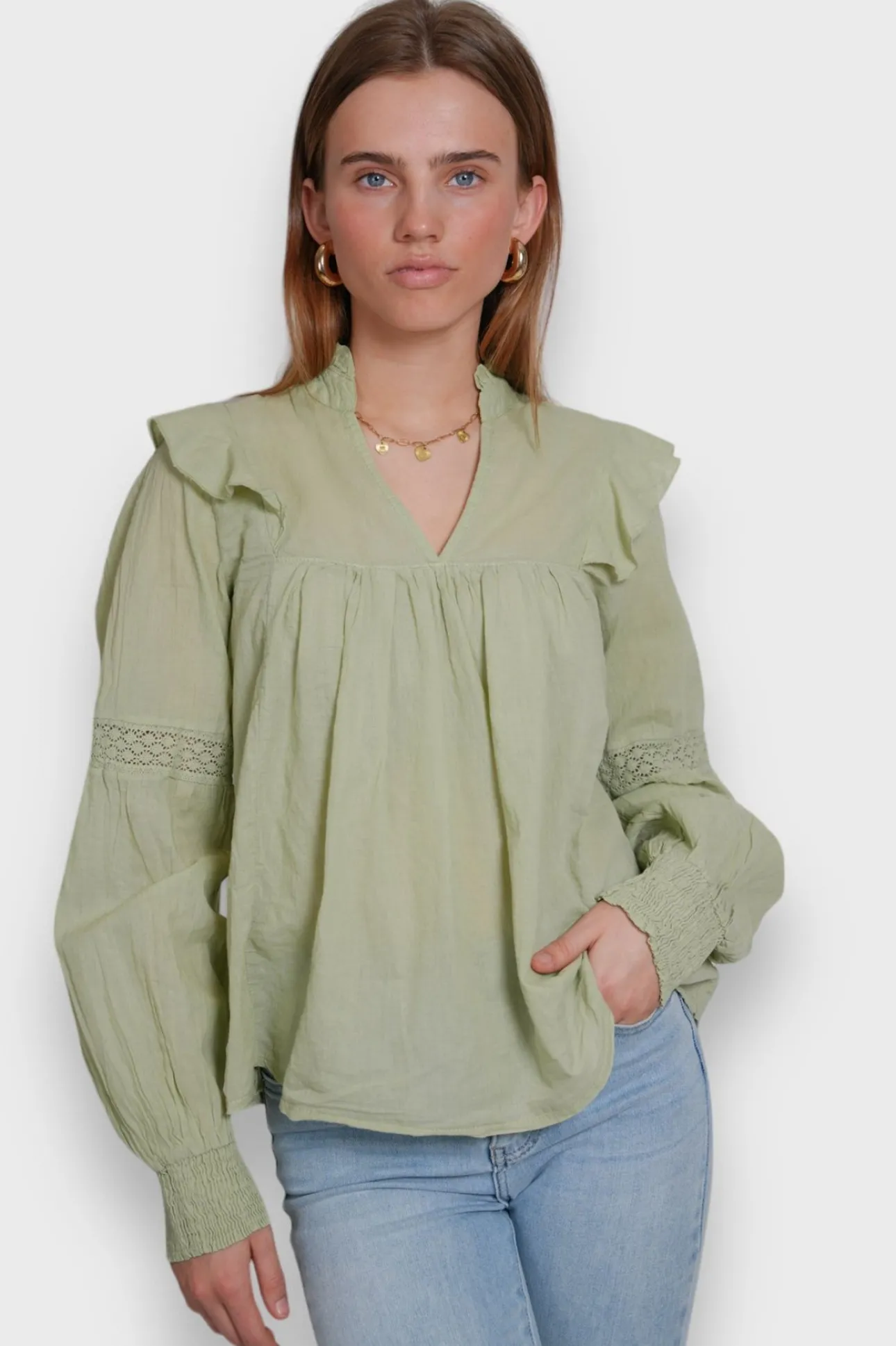 Hauts>Meet Me There Glory Blouse Sage Green