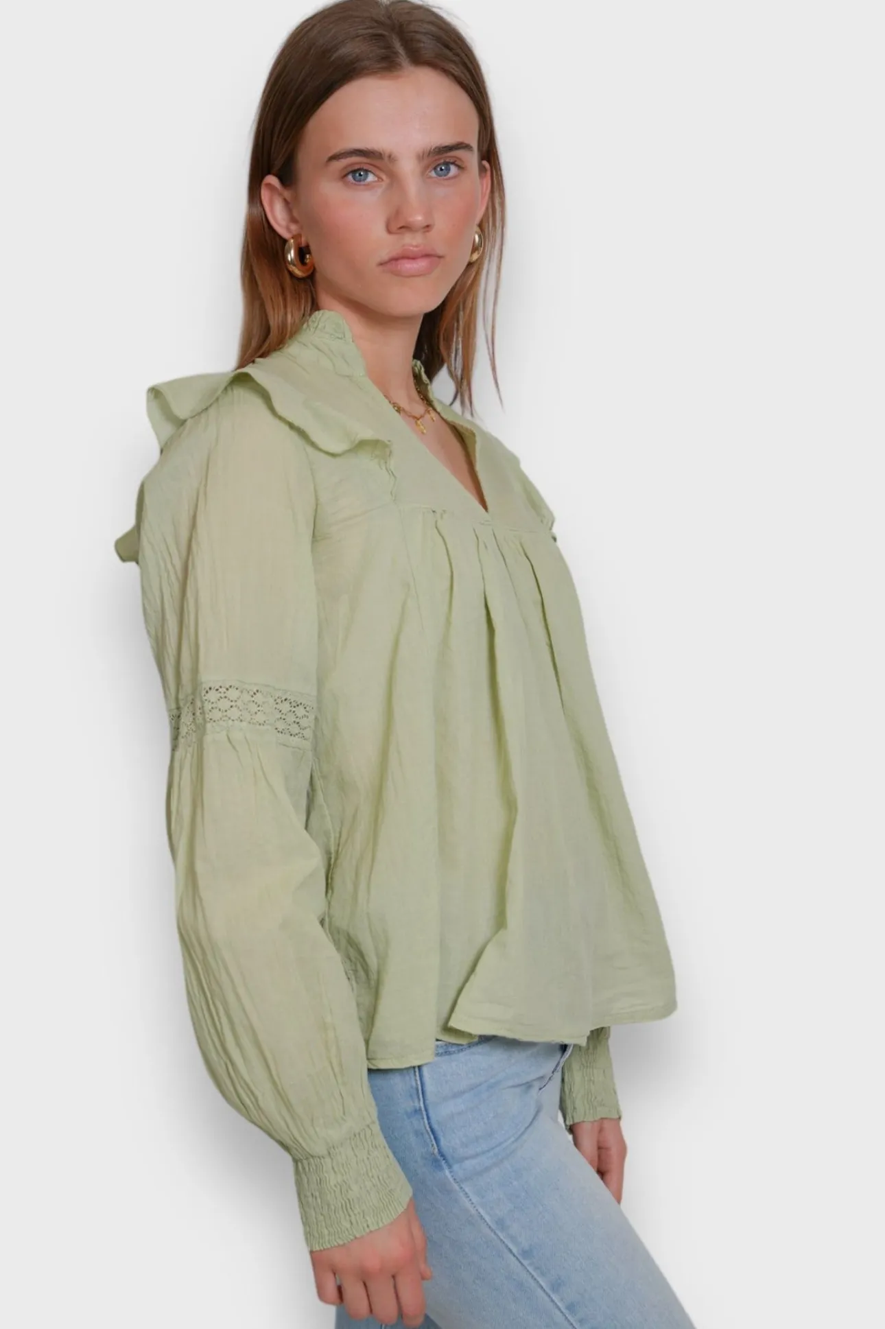 Hauts>Meet Me There Glory Blouse Sage Green