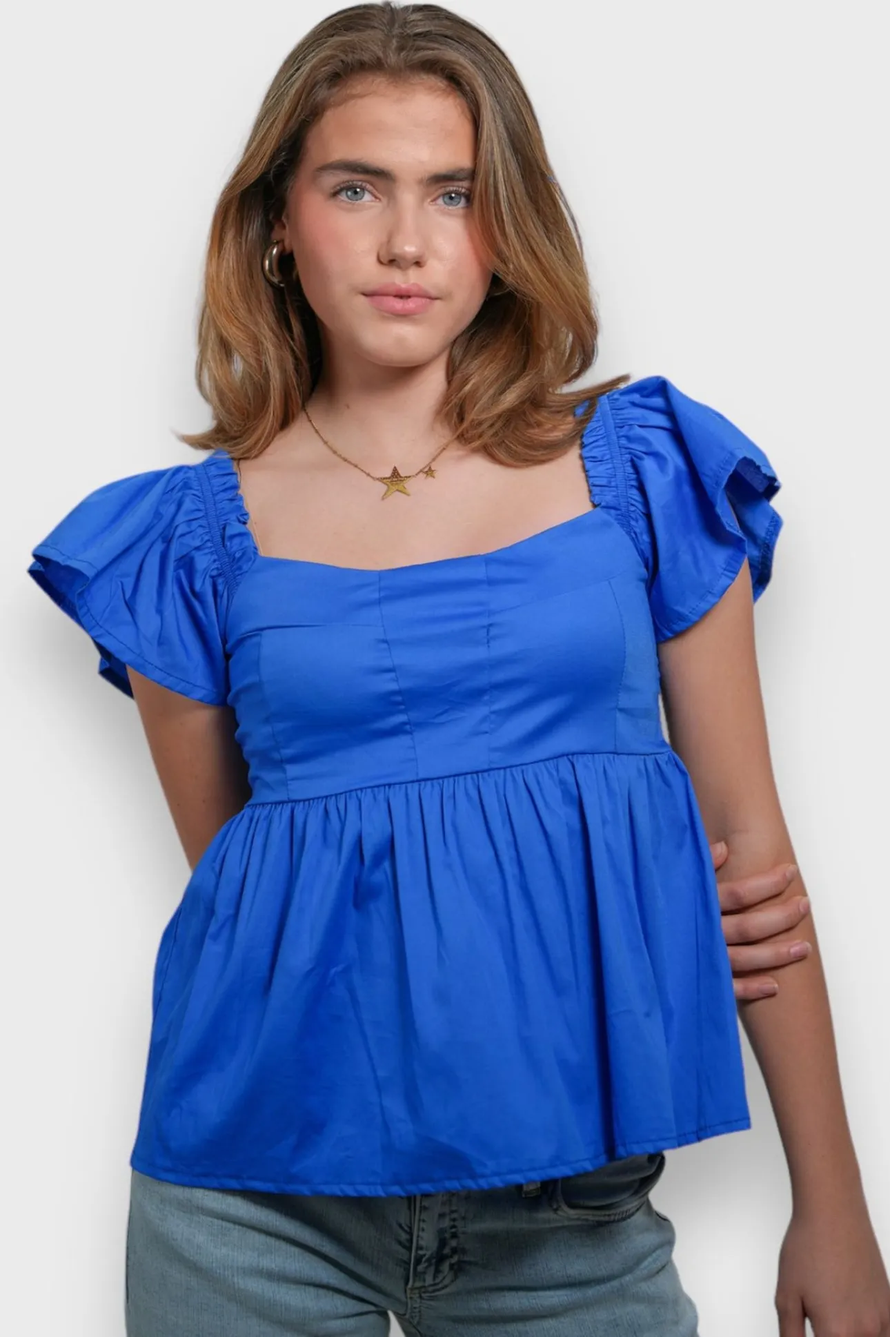 Blouses>Meet Me There June Blouse Cobalt