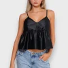 Hauts>Meet Me There Silk Peplum Top Black