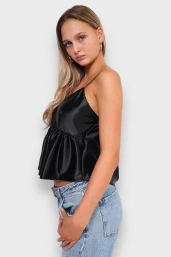 Hauts>Meet Me There Silk Peplum Top Black